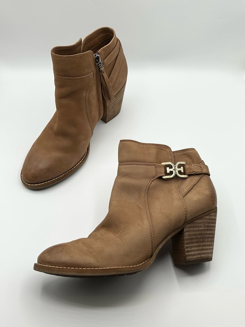 Sam Edelman Tan Brown Heeled Ankle Booties Boots Women’s Size 9